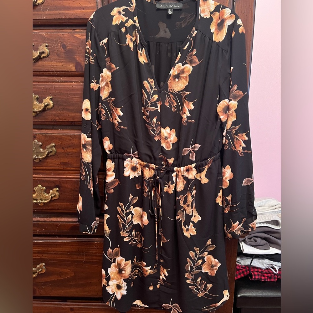 Floral Black and Brown Long Sleeve Dress